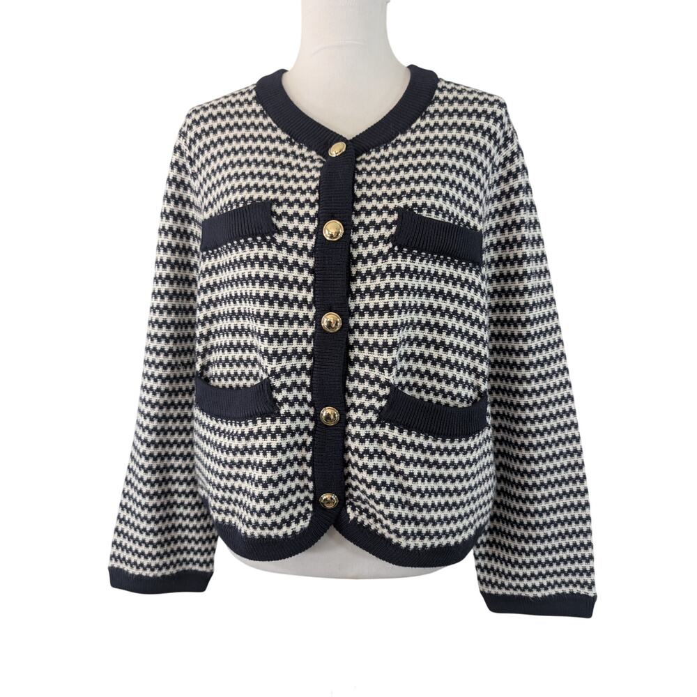 NWOT! FREE ASSEMBLY! BLACK & WHITE BLOCK STRIPED, POCKETED CARDIGAN SWEATER! XXL - Picture 3 of 14